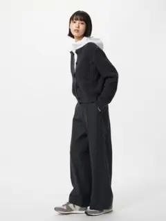 UNIQLO ユニクロ ブラッシュドジャージーワイドパンツ ダークグレー S