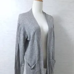 PLST リネン混 薄手 ロングカーディガン ポケット グレー