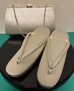 【未使用和装】西陣織　シルバー系　草履バッグセット