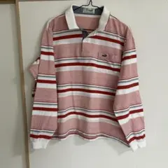 Crocodile 長袖ポロシャツ LL 赤白ストライプ