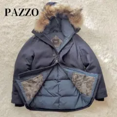 美品 PAZZO ダウンジャケット コヨーテファー ネイビー 44 ダウン80%