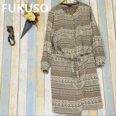 【FUKUSO】昭和レトロ　ヴィンテージ　セットアップ 総柄 ブラウン M