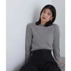 N.Natural Beauty Basic デザインネックリブニット　グレー