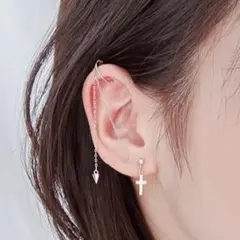 パンク シルバー タッセル クロス 十字架 ドロップ ピアス #C131-E