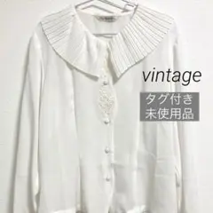 レトロ 薔薇レース プリーツ襟 白 ブラウス ヴィンテージ