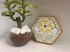 六角形タイルコースター 花柄 ハンドメイドのサムネイル