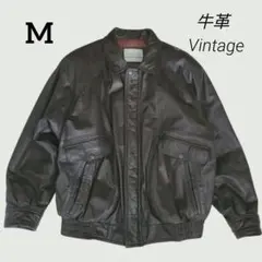 メンズ　ヴィンテージ　レザージャケット　牛革　シングル　 ダークブラウン　M