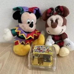 ディズニー　オルゴール　ミッキーマウスマーチ　オマケのぬいぐるみ3点セット