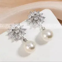 サンフラワーパールピアスジルコニアブライダル結婚式成人式発表会パーティーb