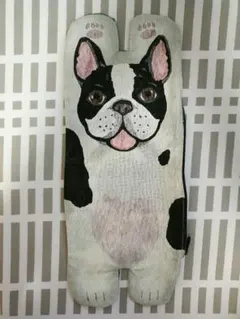 ハンドメイド　フラットポーチ　フレンチブルドッグ　ミニクッションにも