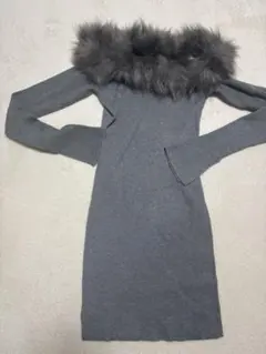 GRL ファーオフショルダーニットミニワンピース[an1346]Mサイズ