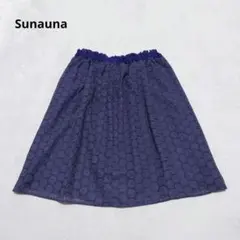 E2−3685　ひざ丈スカート　レース　刺繍　ウエストゴム　M【スーナウーナ】