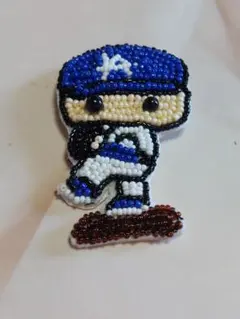 ドジャーズボブルヘツド　ビーズ刺繍ブローチ 　ハンドメイド