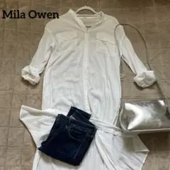 人気☆ミラオーウェン　ロングシャツ ワンピース　ポケット　白　サイズO 羽織