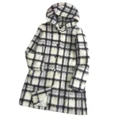 タグ付き　銀座マギー　プラティーヌ　モヘヤ　格子柄　フード付き　コート　40