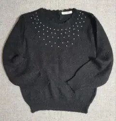 achieve vintage スパークルパールニット ブラック 長袖　ウール混