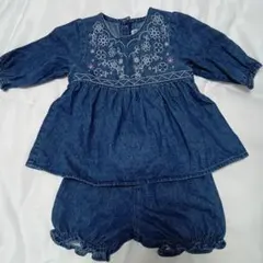 デニム花柄刺繍ワンピースとブルマセット