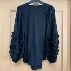 お袖フリル　ブラウス　バルーン袖 ブラック