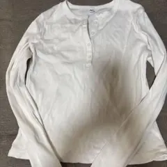 UNIQLO リブ ヘンリーネック 長袖 Tシャツ ホワイト M