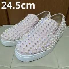 クリスチャンルブタン　ピンク スタッズ スリッポン