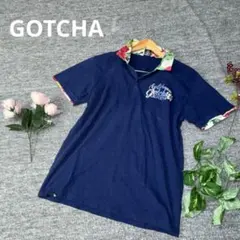 GOTCHA ガッチャ　ポロシャツ　ネイビー　XXL 半袖　襟　花柄のサムネイル