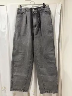 グレー ワイドパンツ ウエストゴム