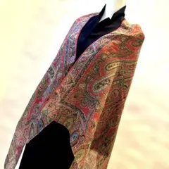 【ETRO 】☆エトロ☆ レッド系☆ペイズリー柄 ☆シルク混合☆大判ストール☆