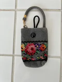 FEILER 花柄刺繍 ポーチ グレー