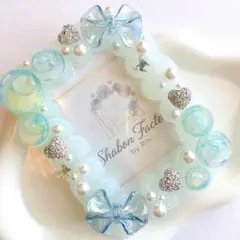 【L-020】トレカケースデコ B8 ブルー リボン 生クリームデコ シルバー