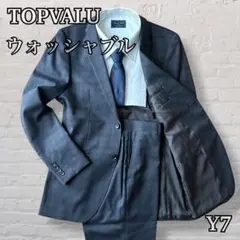美品 TOPVALU スーツセットアップ ウォッシャブル チェック グレー Y7のサムネイル