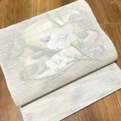 B5 夏物 絽綴 霞に鴛鴦 金銀糸 白 パステル 太鼓 正絹 薄物 絽 紗 袋帯