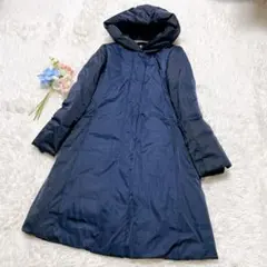 アマカ　ネイビー フード付き ロングダウンジャケット　38 洗濯可