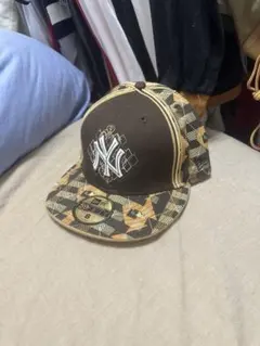 着画あり　ニューエラキャップ　ヤンキース　ダブルクロス　ブラウン