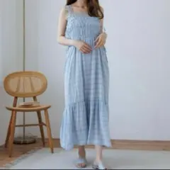 未使用　美品　flower キャミソールワンピース　サイドリボンワンピース　水色