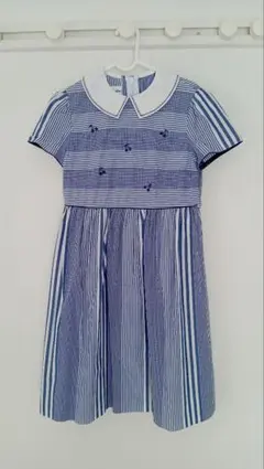 ファミリア　130　ワンピース　ネイビー　チェック　さくらんぼ