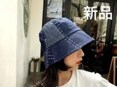 新品　バケットハット デニム風 帽子 韓国 レディース ブラック