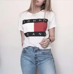 【人気】TommyHilfigerTシャツ　ユニセックス　白L　a295-1