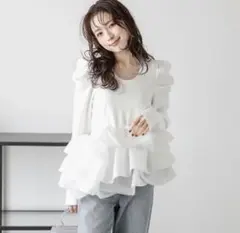 AMELY 新品　バルーンフリルオーガンジートップス