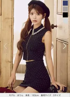 本日限定値下げ パール襟フロントジップセットアップタイトミニドレス