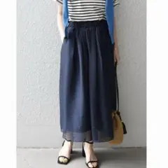 SHIPS any ランダムタックシアースカート　ネイビー
