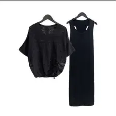 黒いニットセットアップ 半袖