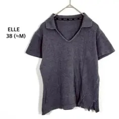 ELLE エル◉半袖ポロシャツ グレー Vネック きれいめ コットン100%のサムネイル