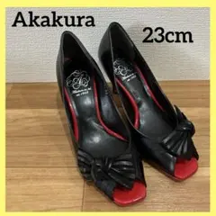 【Akakura】アカクラ ハイヒール 23cm ブラック リボン 極美品のサムネイル