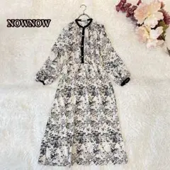 ⚫︎美品NOWNOW トワルトシジュイ柄ノーカラーワンピースM配色襟パール
