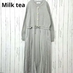 Milk tea 授乳マタニティ 金ボタン　プリーツロングワンピ グレーのサムネイル