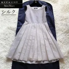 2　マックスマーラ　シルク混　プリーツ　ノースリーブ　フレアワンピース　ボーダー