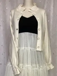 【試着のみ】GRL フリルカーデ ニット オフホワイト