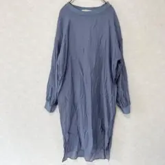 チュニックワンピース シャツワンピース 長袖 重ね着 くすみブルー 春 L