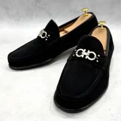 フェラガモ メンズ ローファー 28cm ガンチーニ スエード ブラック 黒