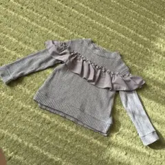 global work フリル綿ニット　M グレー